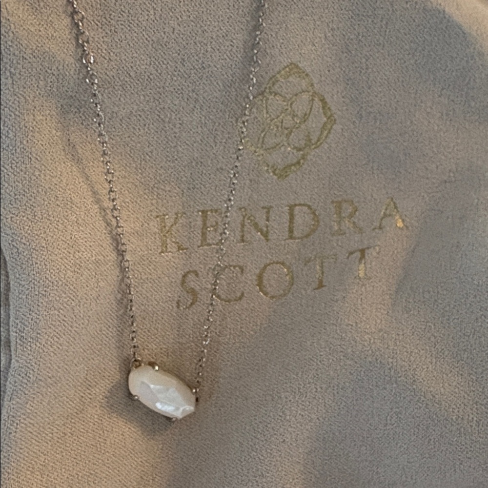 Kendra Scott Silver Necklace with white opal like Stone